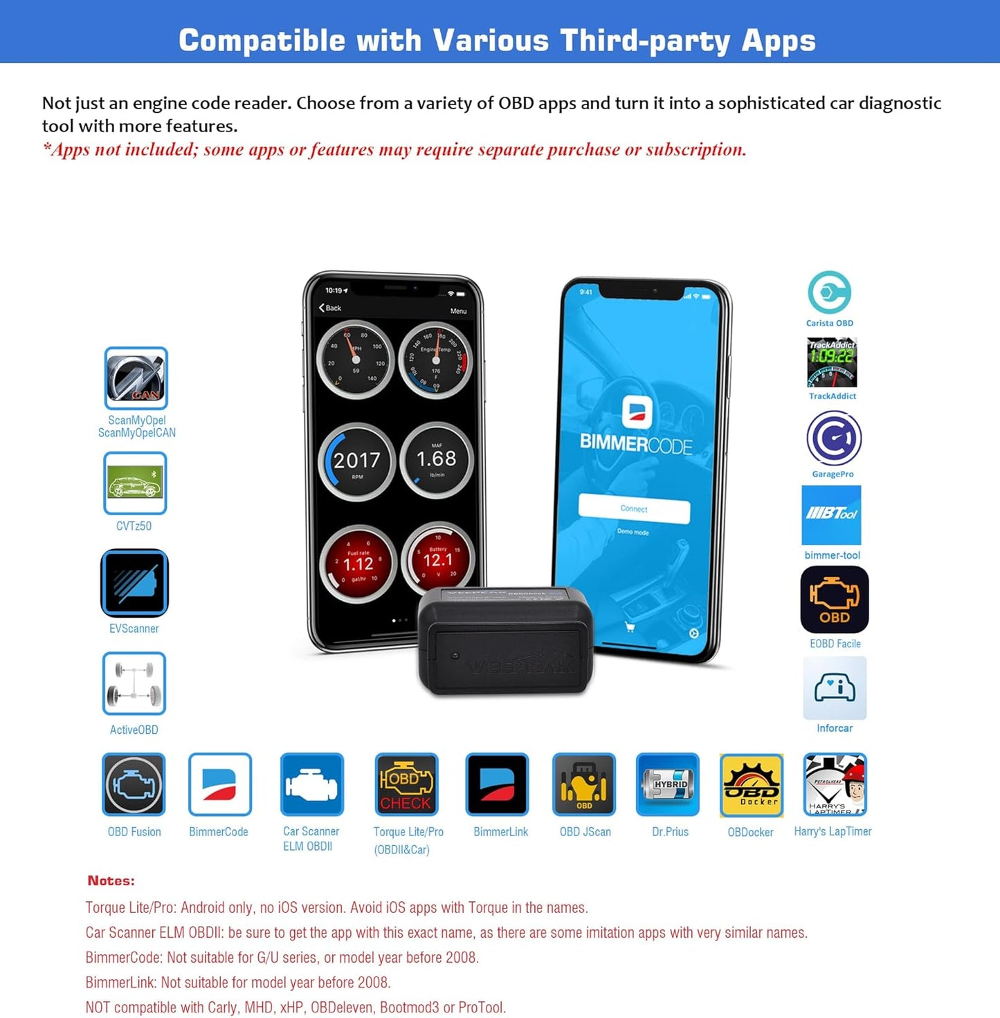 VeePeak BLE Bluetooth OBD II Diagnostic Scan Tool for iOS