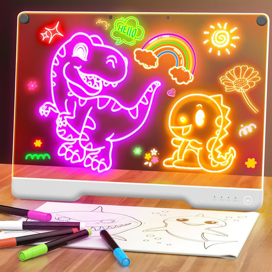 Geokay 16-Inch Rechargeable Doodle Glow LED Note Board - 7-Color Light Modes - With Built-In Stand - Perfect For Kids