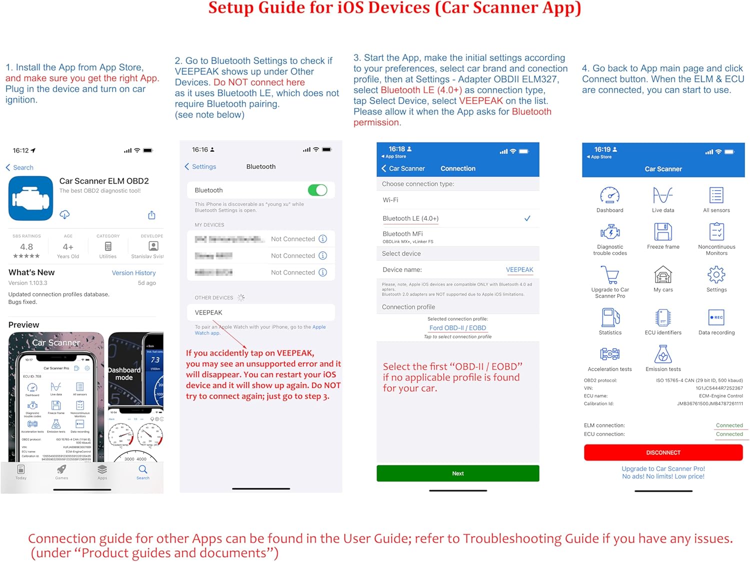VeePeak BLE Bluetooth OBD II Diagnostic Scan Tool for iOS