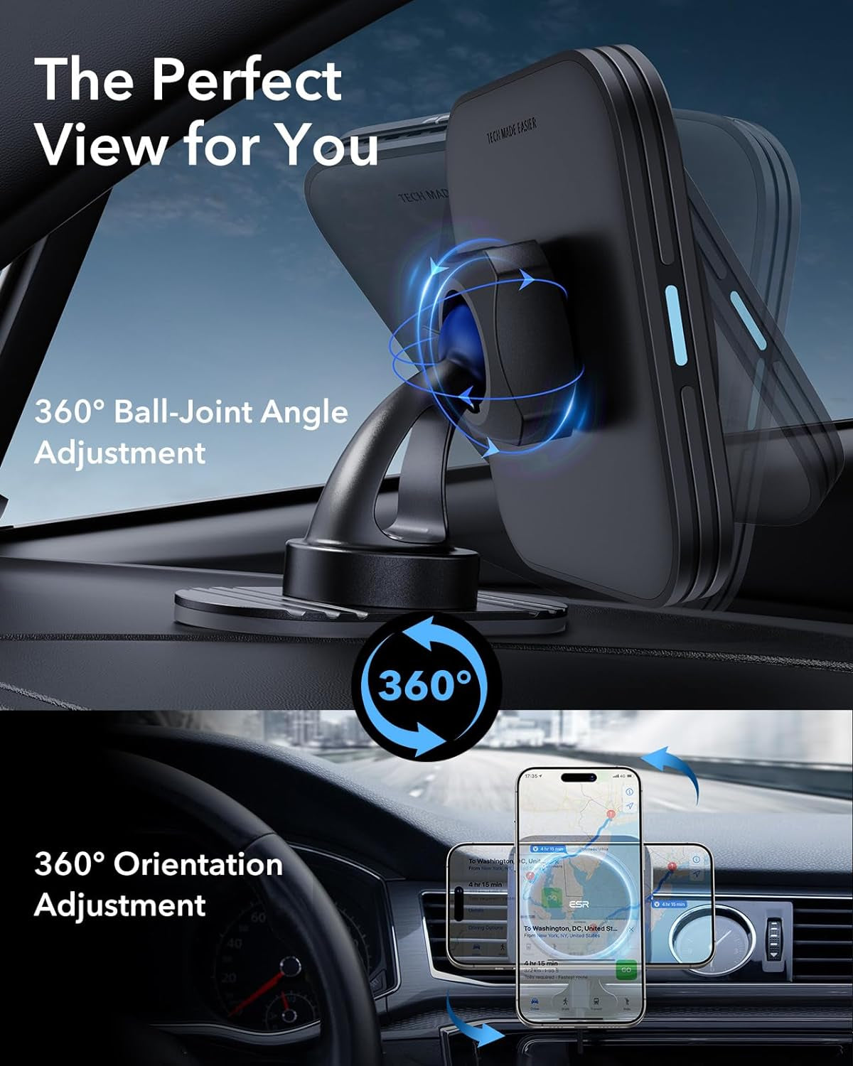 ESR MagSafe Car Mount Charger – Fast Wireless Charging for iPhone