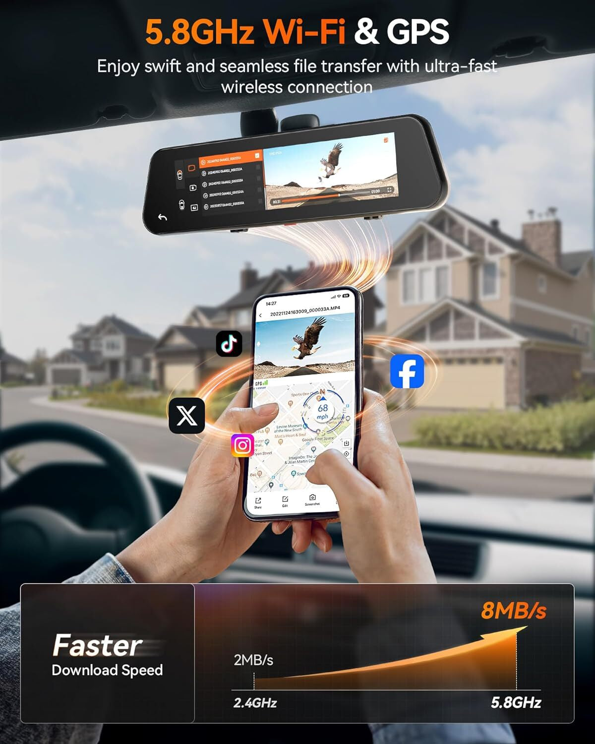 WolfBox G900 Pro 4K Mirror Dash Cam with GPS & Wi-Fi