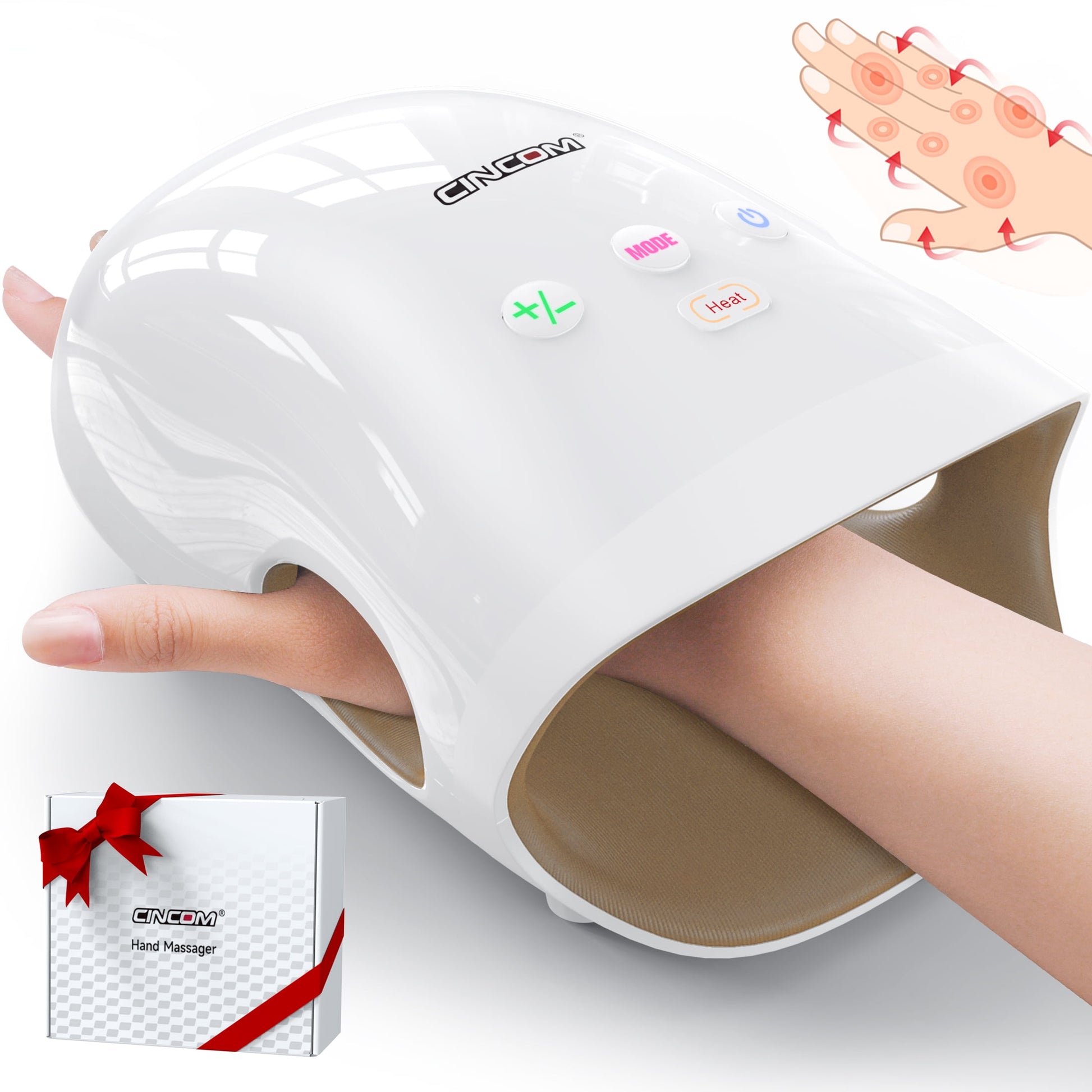 Cincom Cordless Hand Massager with Heat & 7 Massage Balls, Hand Massage for Pain Relief & Finger Numbness Relief
