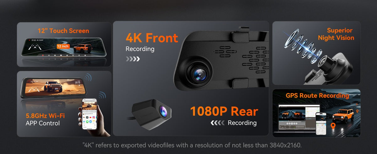 WolfBox G840S 4K Mirror Dash Cam with Rear Camera