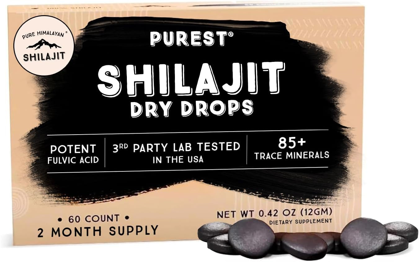 Dry Drops, 100% Pure Natural Shilajit, Grade A, Max Potency 85+ Clean Trace Minerals & Fulvic Acid for Energy, Metabolism & Immune Support Supplement for Men & Women (120 Tabs)