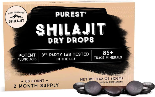 Dry Drops, 100% Pure Natural Shilajit, Grade A, Max Potency 85+ Clean Trace Minerals & Fulvic Acid for Energy, Metabolism & Immune Support Supplement for Men & Women (120 Tabs)
