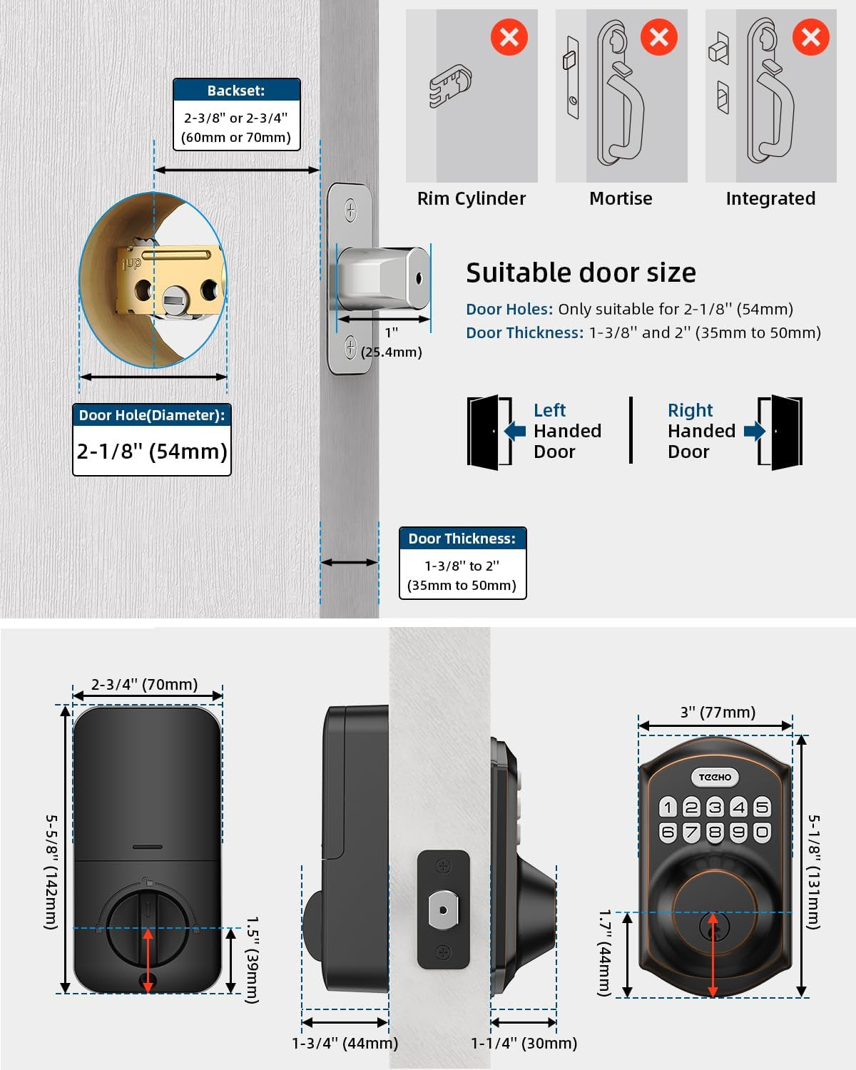TEEHO TE001 Keyless Entry Door Lock with Keypad - Smart Deadbolt Lock for Front Door