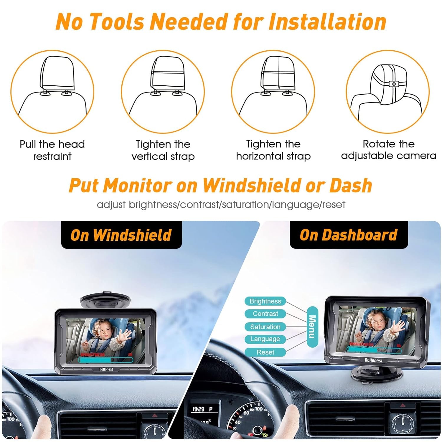 DoHonest Baby Car Camera HD 1080P - Rear-Facing Car Baby Monitor - Anti-Glare Display - Adds Safety for Kids & Infants