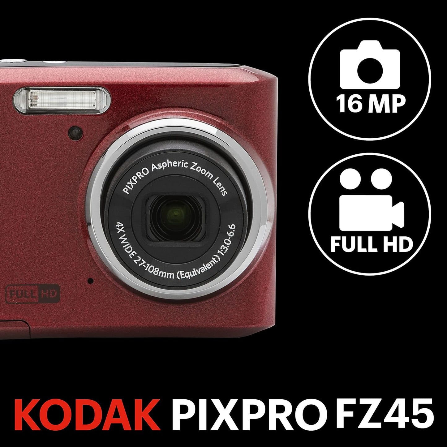 KODAK PIXPRO FZ45-RD Digital Camera 16MP Compact Zoom