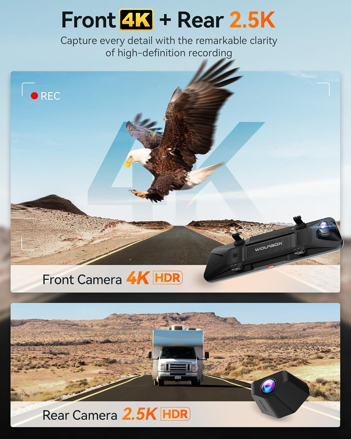 WolfBox G900 Pro 4K Mirror Dash Cam with GPS & Wi-Fi